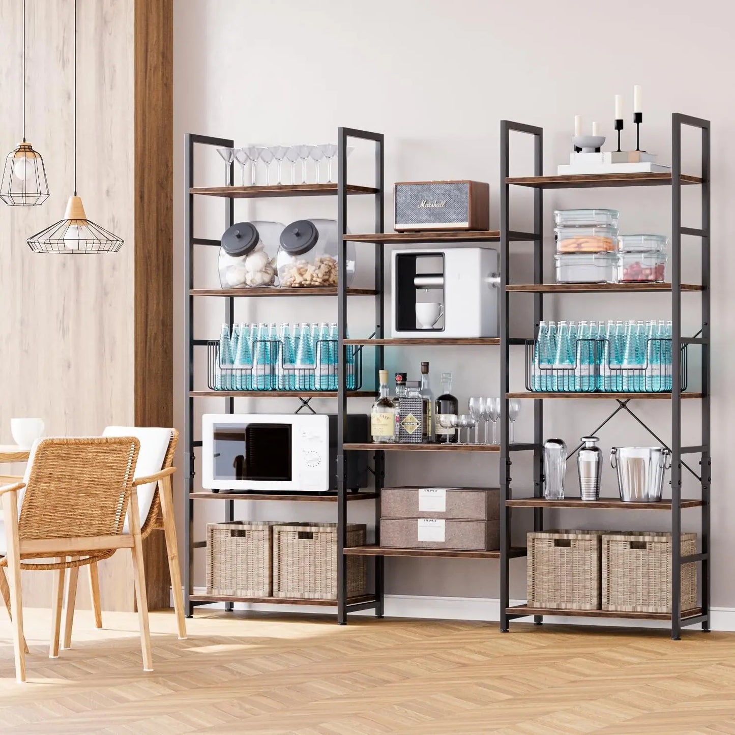 Wide 5 Tier Triple Bookshelf With 14 Open Display Shelves