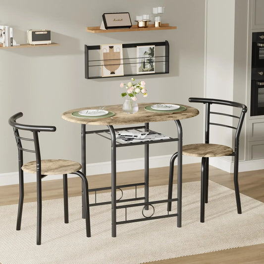 Vineego 3-Piece Small Kitchen Dining Set for 2 Black Wooden Table And Chairs Space Saving Breakfast Set