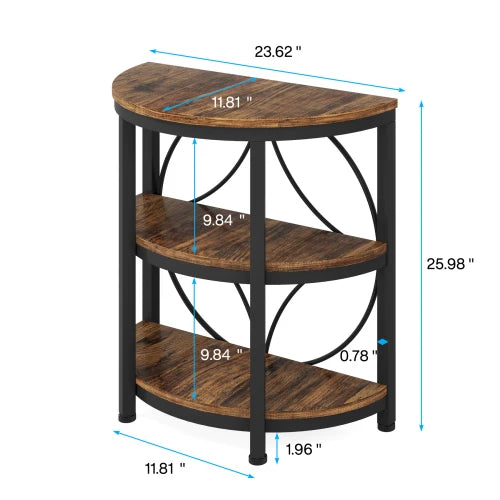 Half Moon End Table With Storage Shelves Wood Metal
