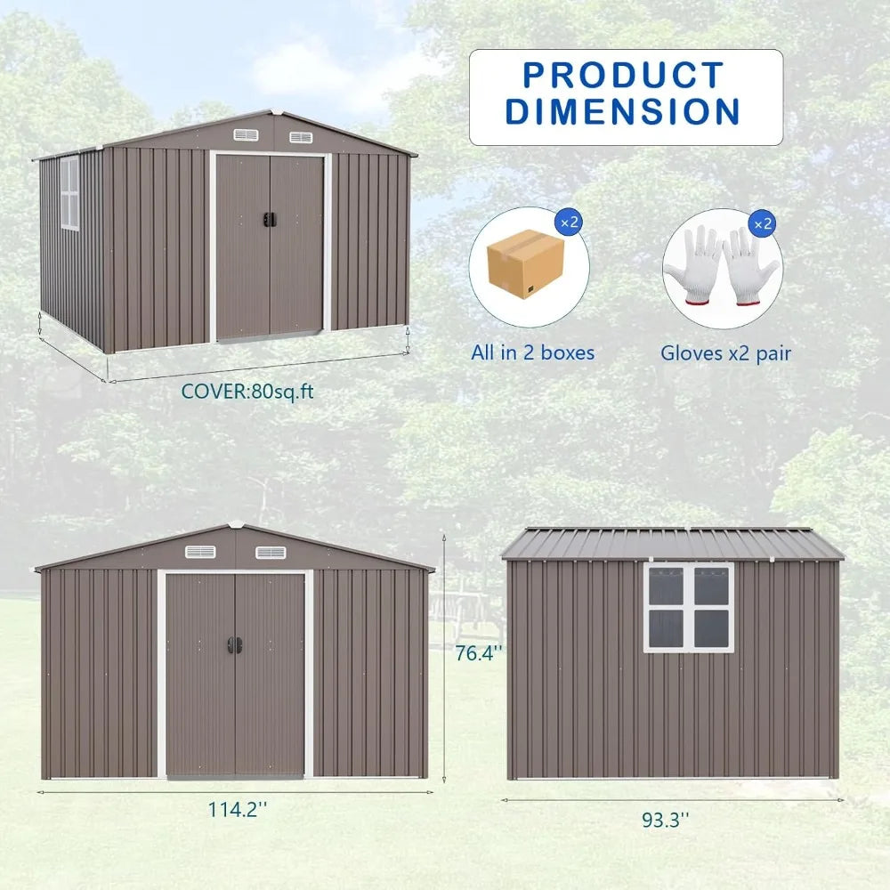 Waterproof Outdoor Galvanized Metal Storage Shed With Ventilated Sliding Door