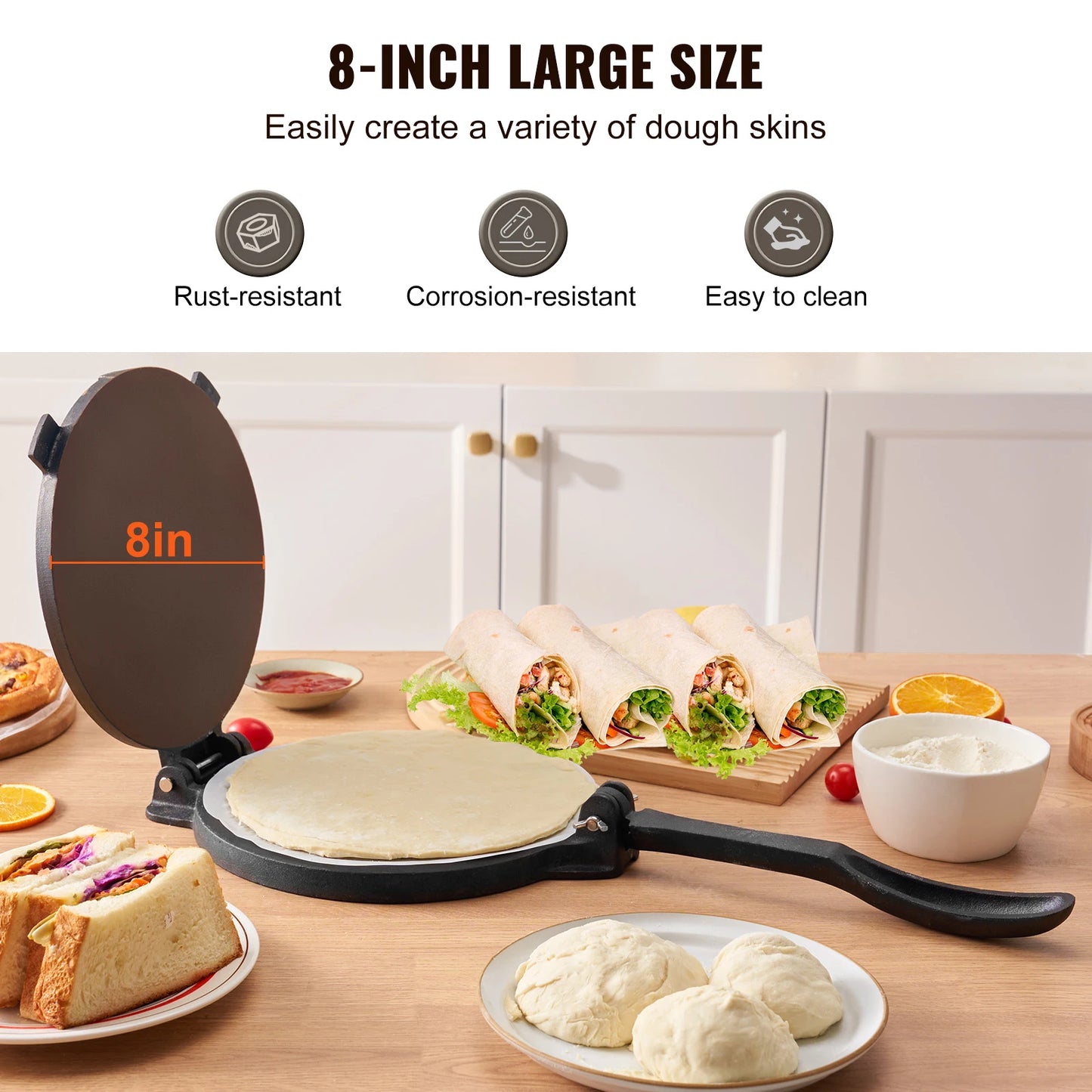 VEVOR Cast Iron Tortilla Press, Heavy Duty Dough Maker For Flour Tortillas