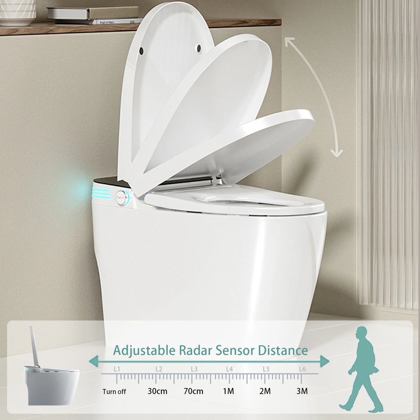 Smart Toilet Featuring Heated Bidet Seat Auto Open Lid