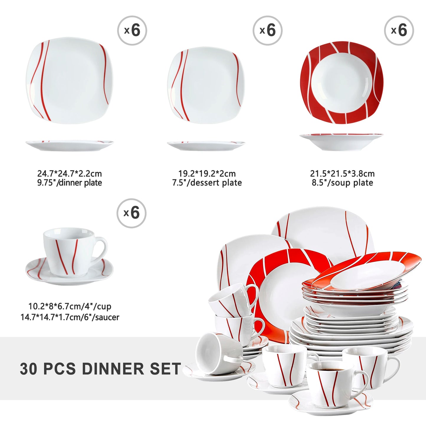 MALACASA Felisa Porcelain Dinner Set With Cups And Saucers