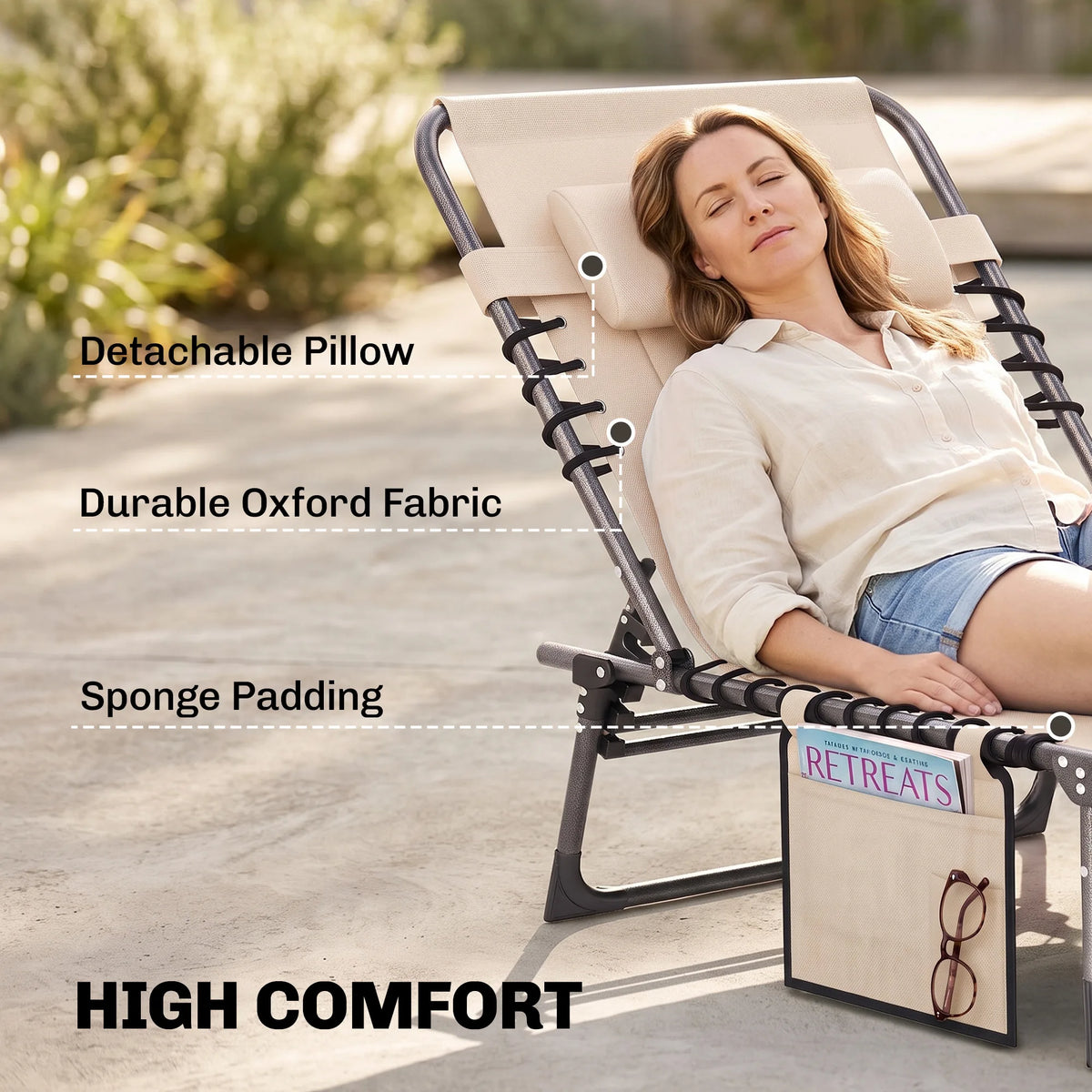 Outsunny Adjustable Folding Reclining Chaise Lounge Chair With Pocket