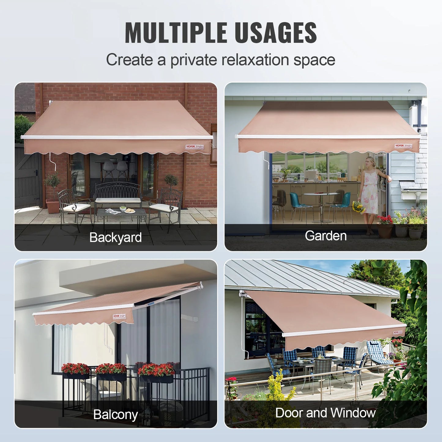 SucceBuy Manual Retractable Awning Sun Shade Water Resistant Polyester for Patio