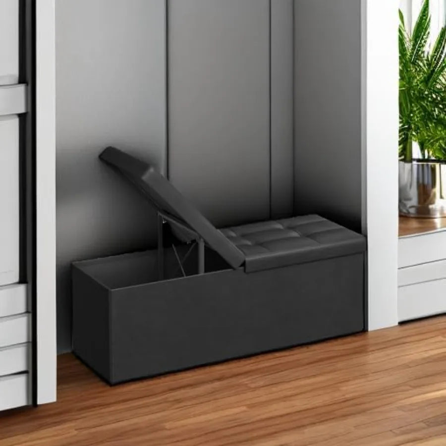 XIUWO Storage Ottoman Bench With Flipping Lid Iron Frame