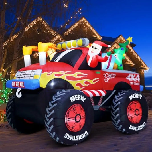 OLOEY Outdoor Christmas Inflatable Santa Monster Truck Decor