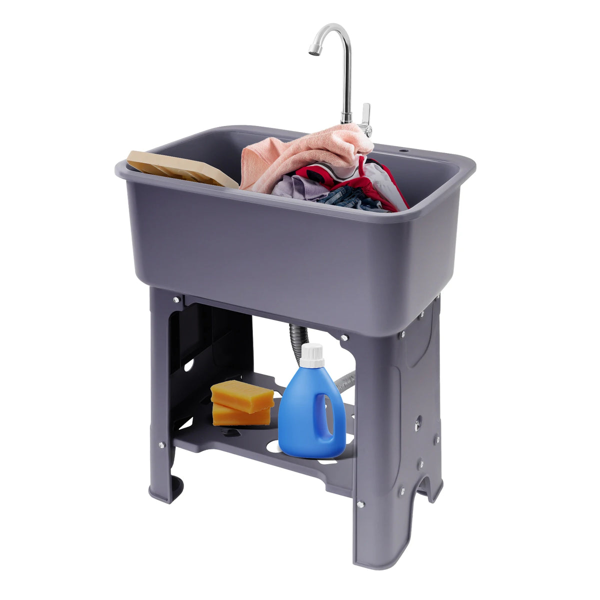 Freestanding Utility Sink With Rotating Faucet And Built In Washboard