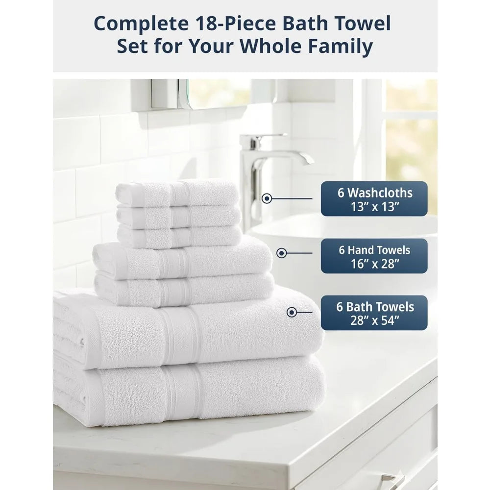 Premium 100 Percent Cotton Zero Twist Eighteen Piece Towel Set