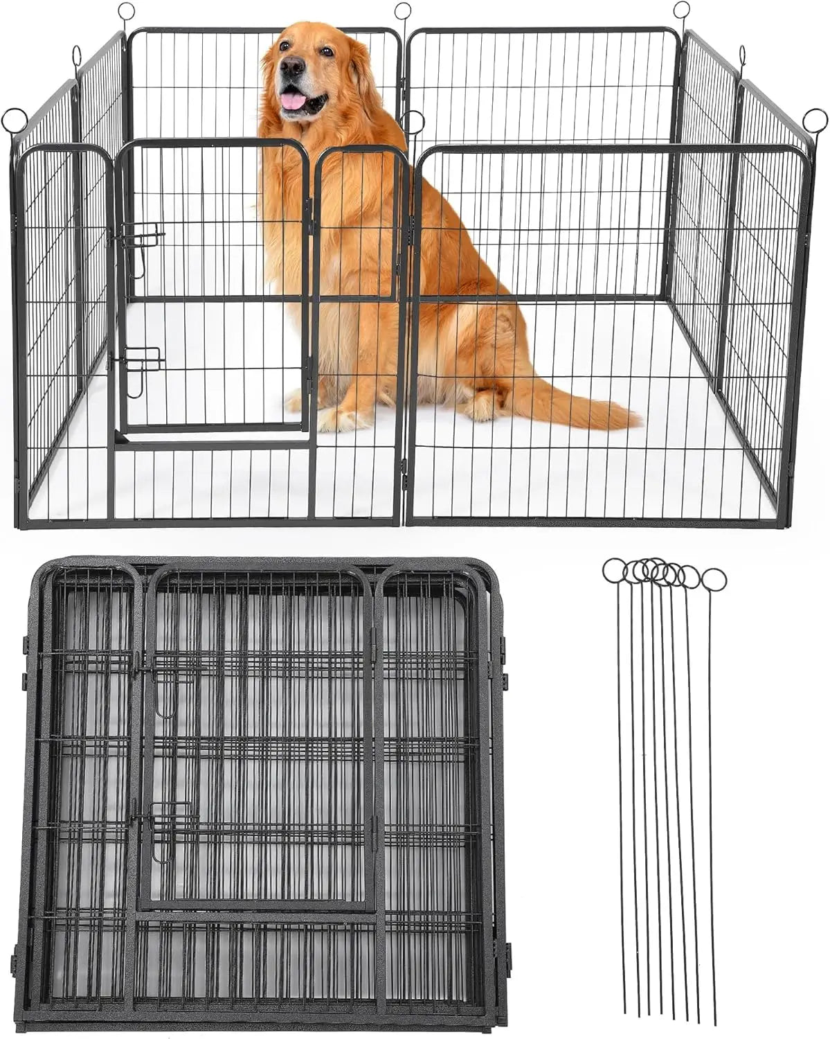 Heavy Duty Metal Dog Playpen With Gate 8 Panels Rust-Resistant