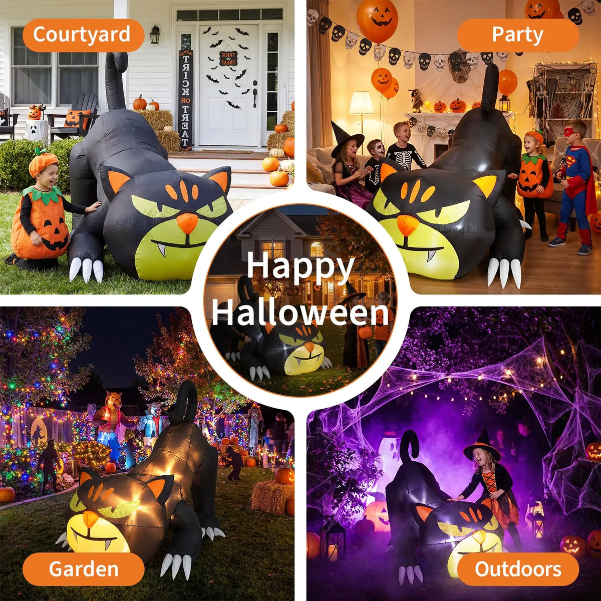 HiMISS Halloween Inflatable Crawling Cat Outdoor Decor With LED Lights