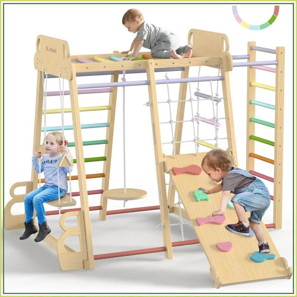 Indoor 9 In 1 Jungle Gym Climber Playset With Slide And Swing