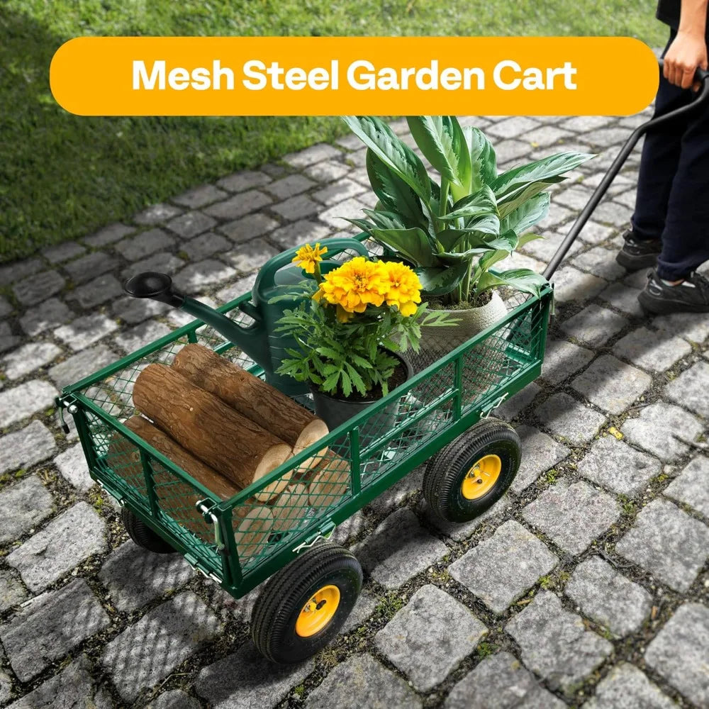 Heavy Duty 880 Lbs Capacity Mesh Steel Garden Cart
