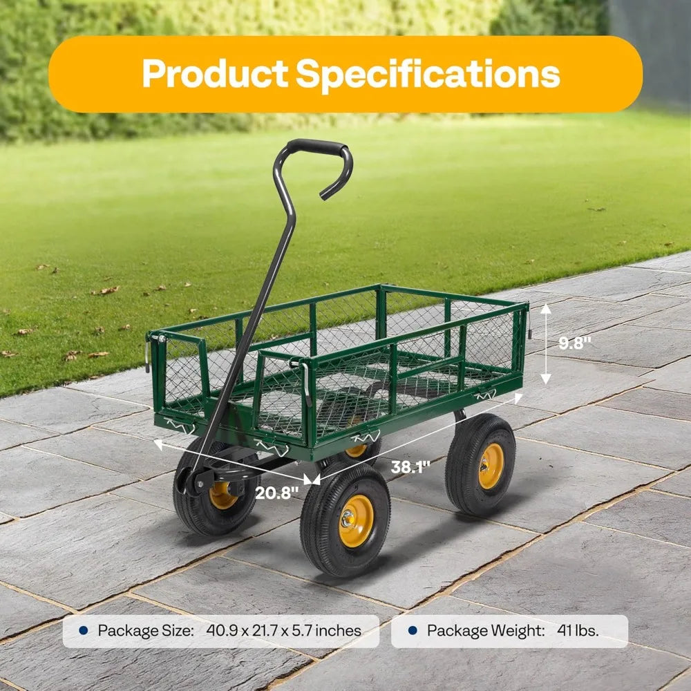 Heavy Duty 880 Lbs Capacity Mesh Steel Garden Cart