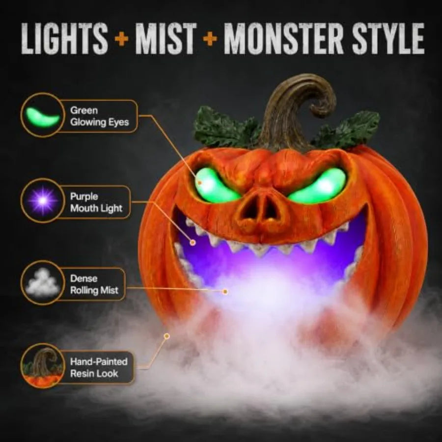 Halloween Pumpkin Fog Machine Decor With Glowing Eyes And Mist