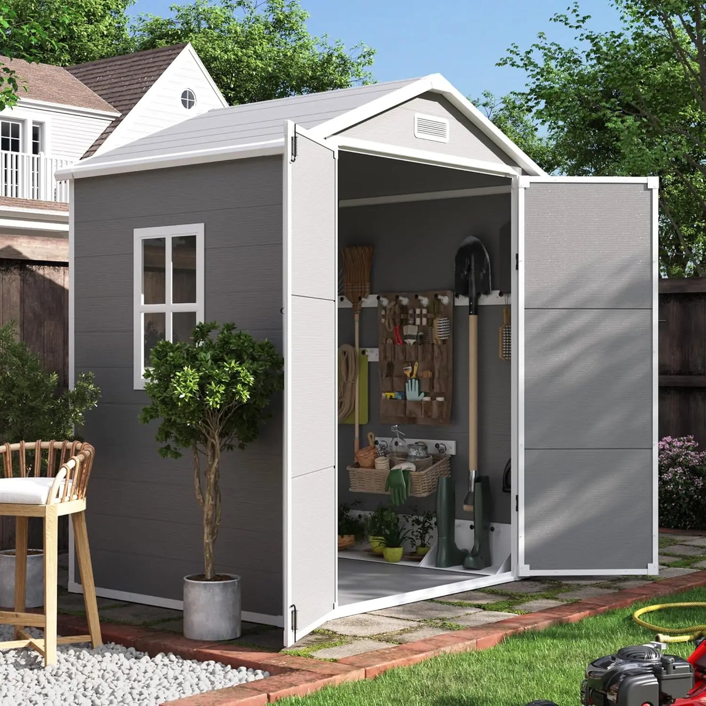 Outdoor Resin Storage Shed With Floor Waterproof For Garden Tools