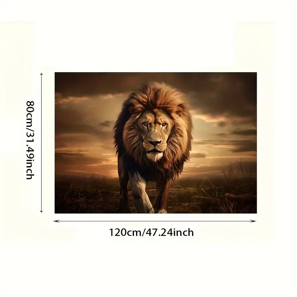 Frameless Lion Canvas Mural Abstract Animal Print For Living Room