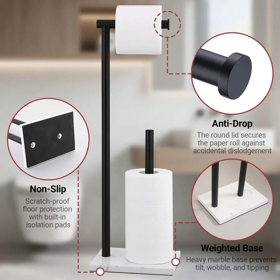 Free Standing Toilet Paper Holder With Marble Base Stainless Steel