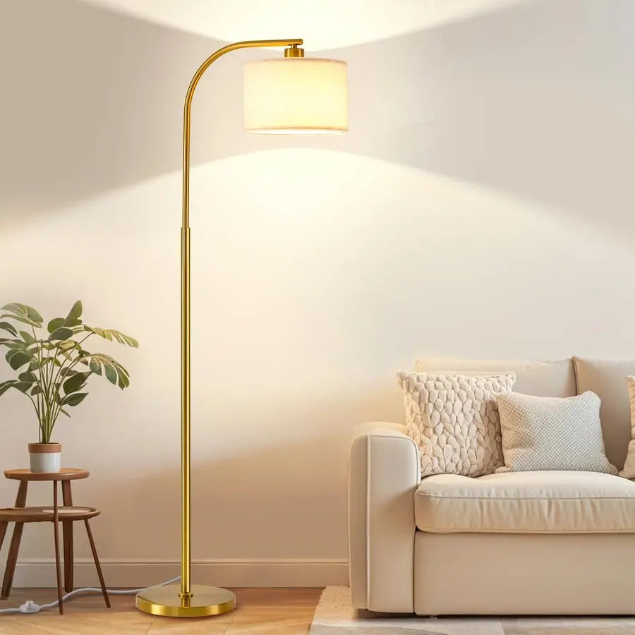 Floor Lamp for Living Room,65 Modern Standing Lamps with 9W LED Bulb,Elegant Floor Light with Fabric Shade,Gold Tall Lamp for Be