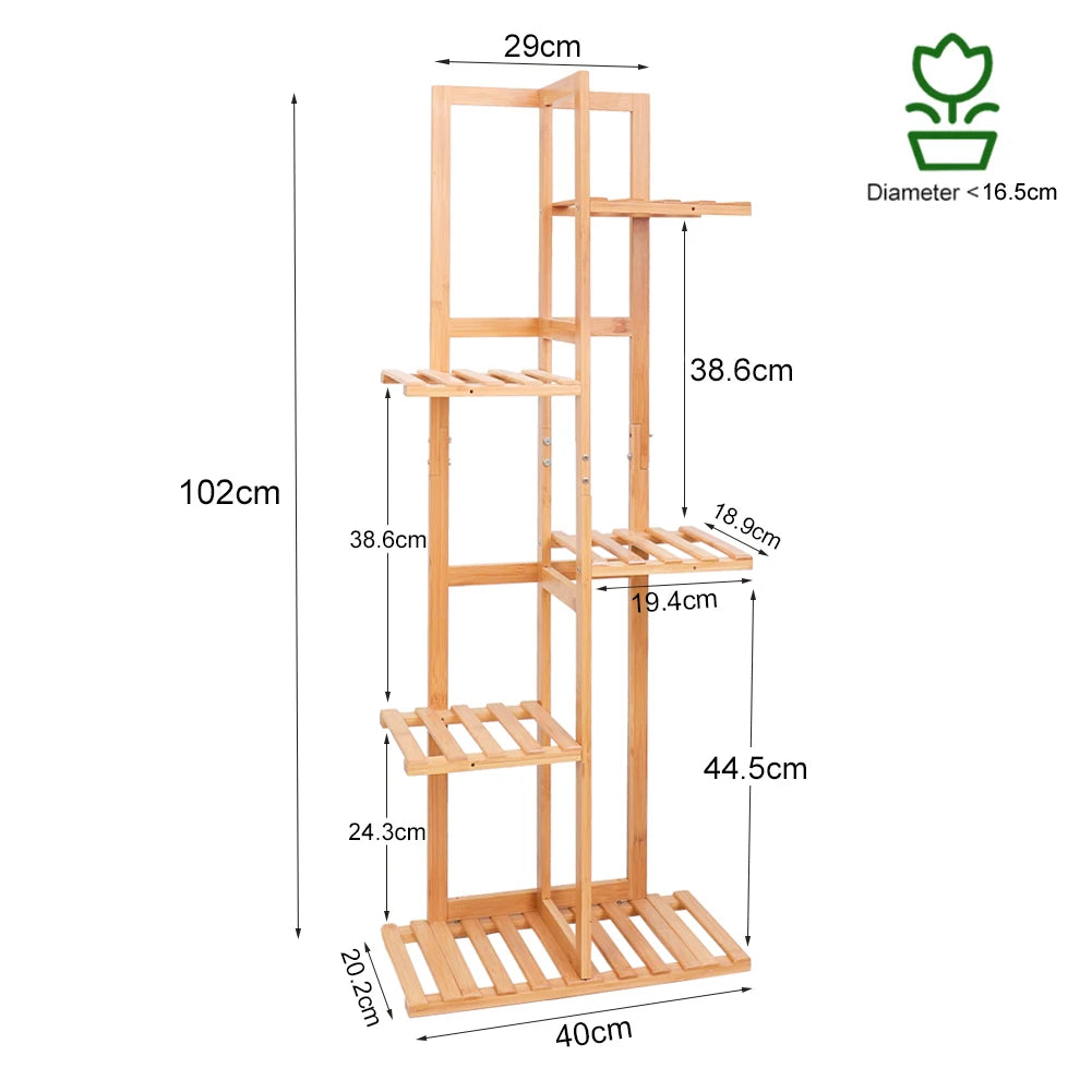 Vertical Bamboo Plant Rack 6 Tier Stand For Indoor And Outdoor Use