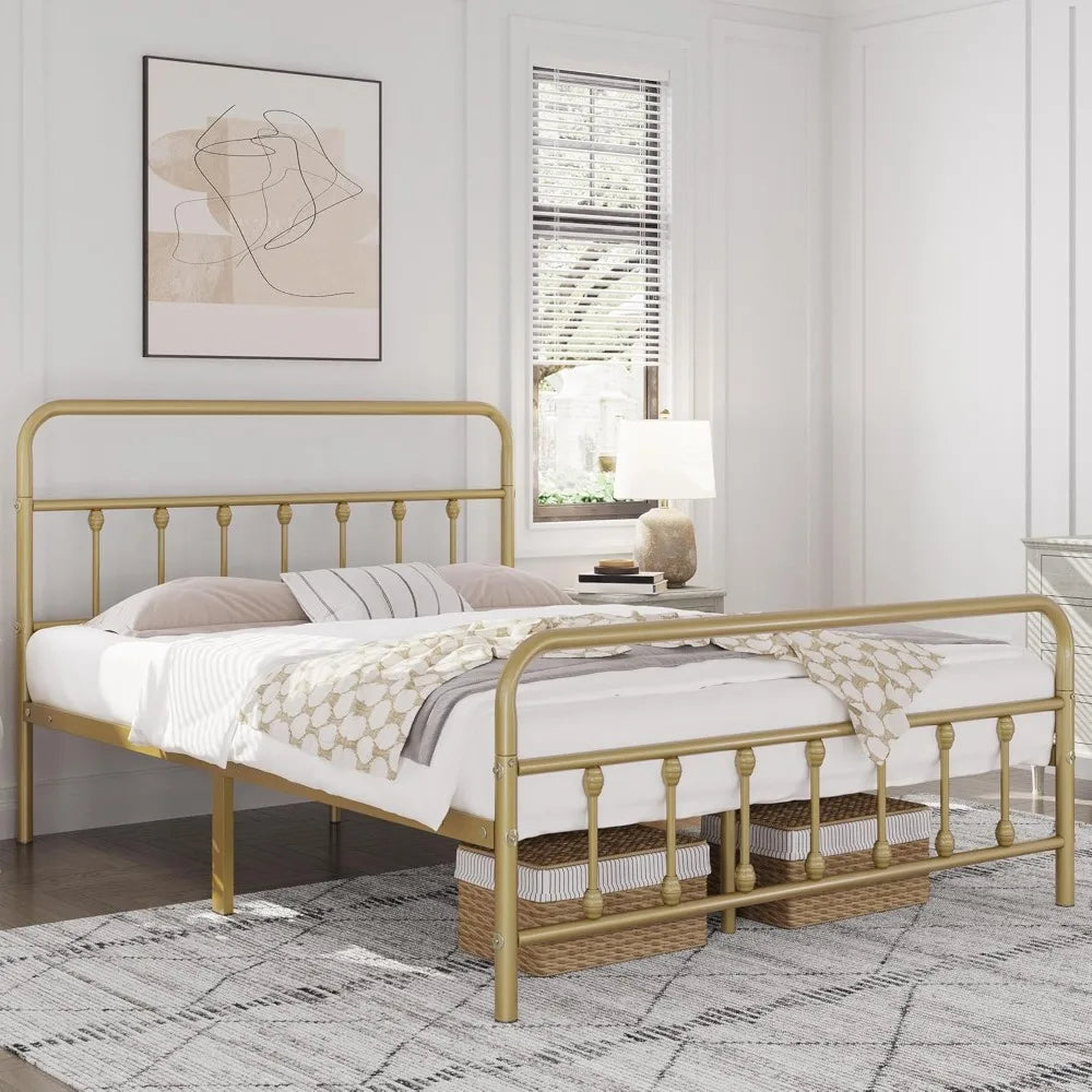 Classic Metal Platform Bed Frame Mattress Foundation with Victorian Style Iron-Art Headboard/Footboard/Under Bed Customized