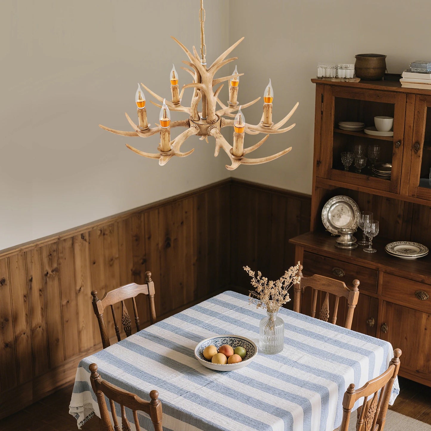 6-Light Antler Chandelier Pendant Lamp For Dining Room Decor