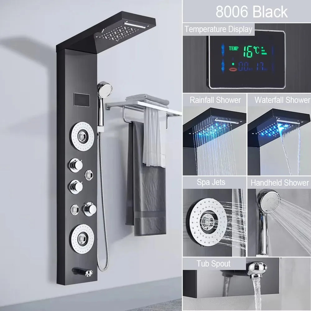 MYQualife Stainless Steel Shower Panel with LED Hot Cold Controls