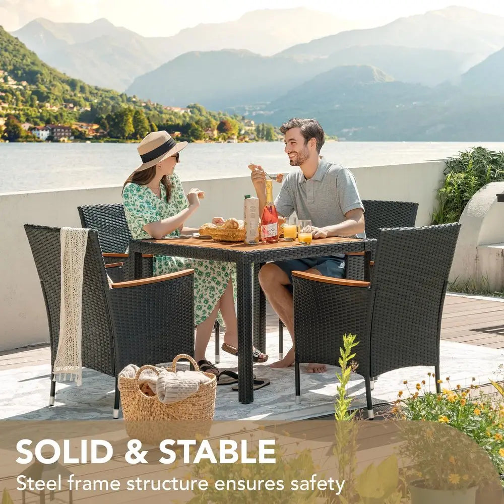 XMSJ Patio Conversation Set With Acacia Wood Top Rattan Chairs