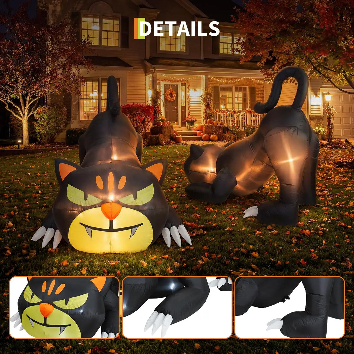 HiMISS Halloween Inflatable Crawling Cat Outdoor Decor With LED Lights
