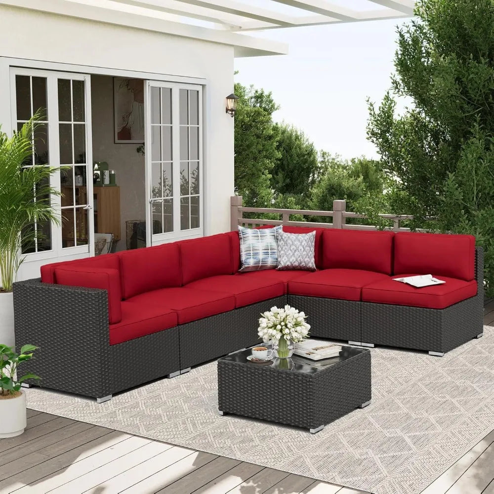 Outdoor 7 Piece Patio Sofa Set Glass Top Table Cushions