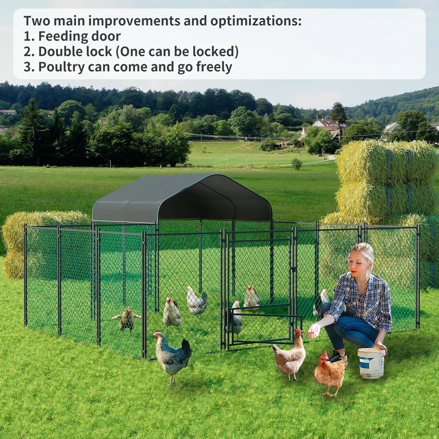 Metal Chicken Coop With Walk In Run And Waterproof Cover