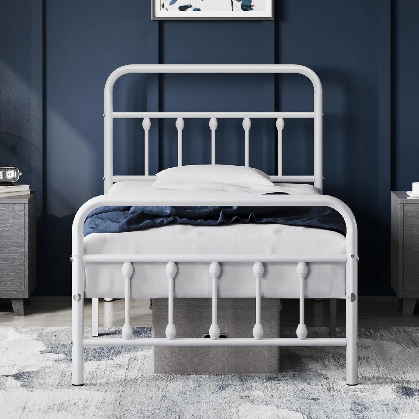 Classic Metal Platform Bed Frame Mattress Foundation with Victorian Style Iron-Art Headboard/Footboard/Under Bed Customized
