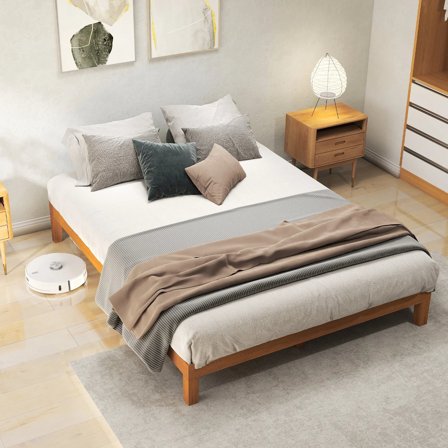 JHK Solid Wood Bed Frame Sturdy Slat Support Easy Assembly