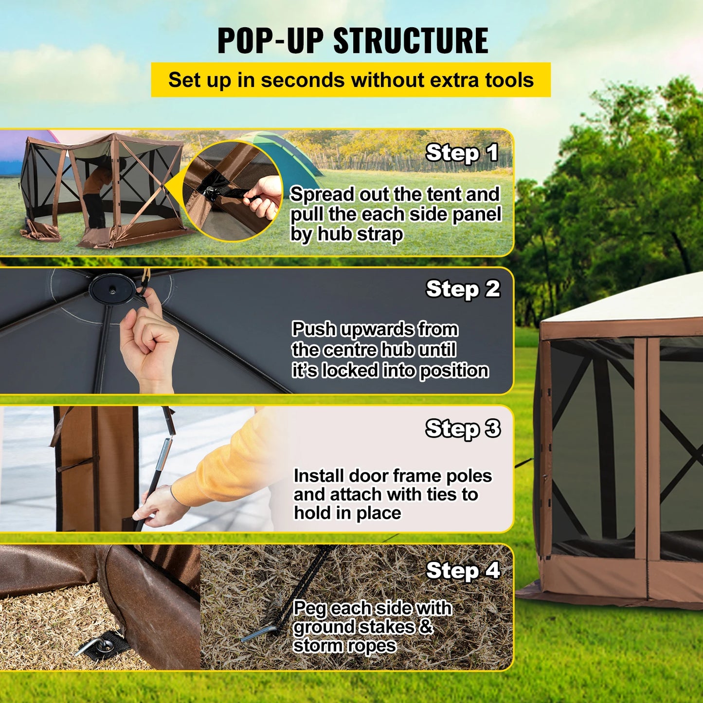 SucceBuy Pop Up Camping Gazebo Tent 6 Sided Sun Shelter