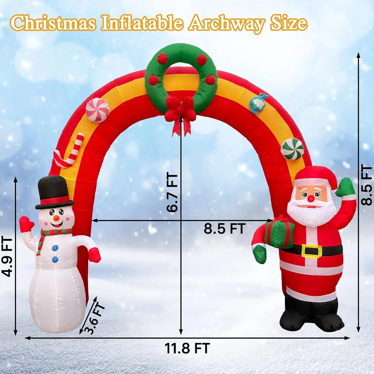 Inflatable Christmas Archway With Santa, Snowman And LED Lights