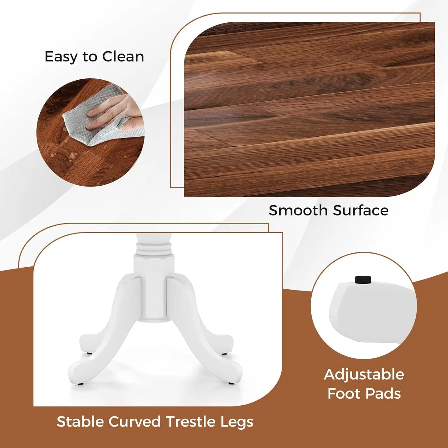 Round Dining Table for 4, 40 Inch Farmhouse Round Kitchen Table with Heavy-Duty Rubber Wood Frame & Curved Trestle Legs