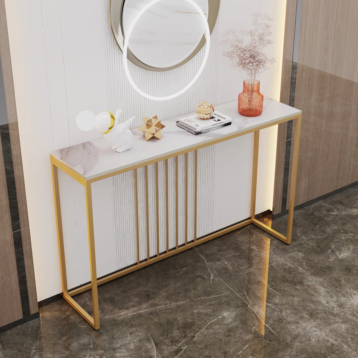 Bingopaw Console Table With Sintered Top And Metal Legs Hallway