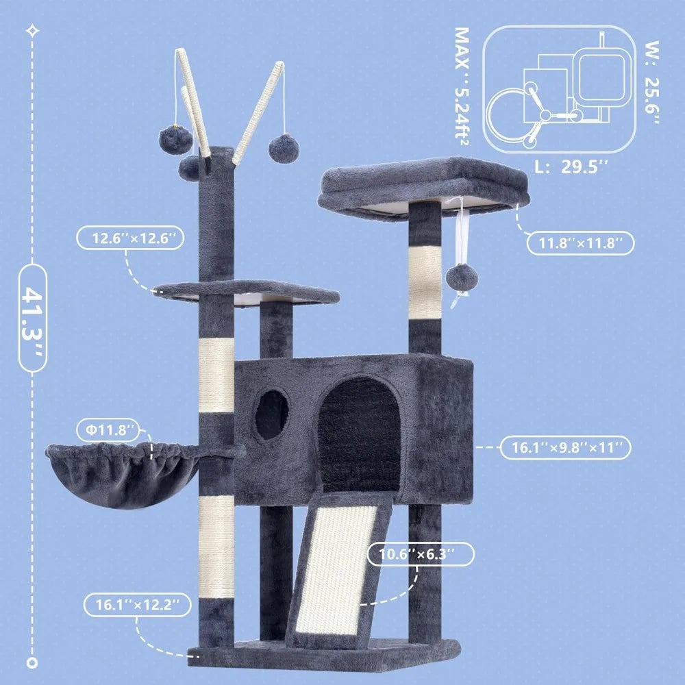 NBVCX Cat Tree Tower With Sisal Posts And Hammock Platform
