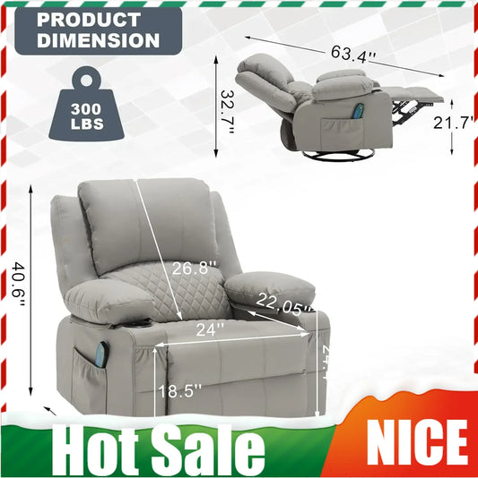 Overstuffed Massage Rocker Recliner Chair With Heat Faux Leather