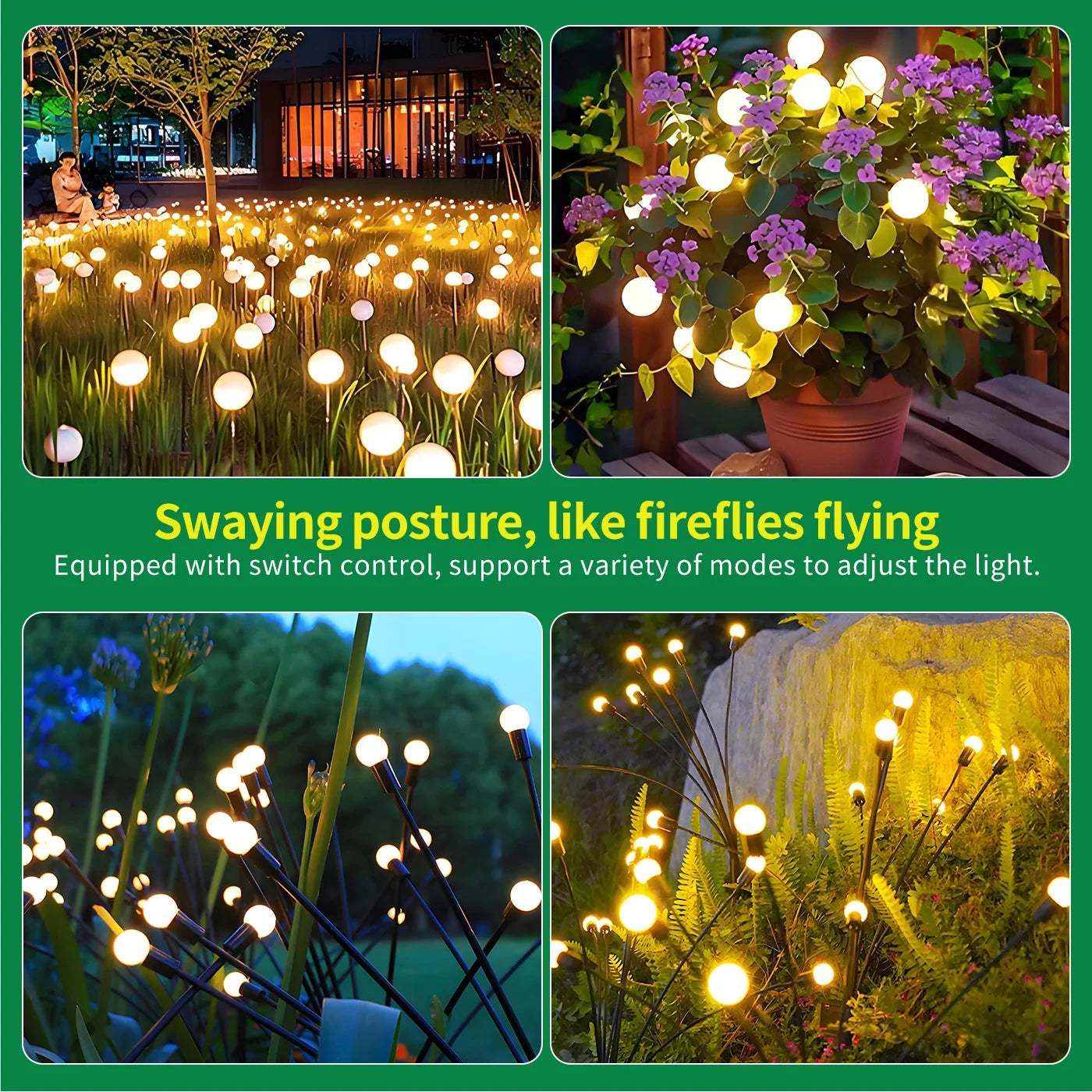 8-Head Solar Firefly Lights Outdoor Waterproof Garden Pathway