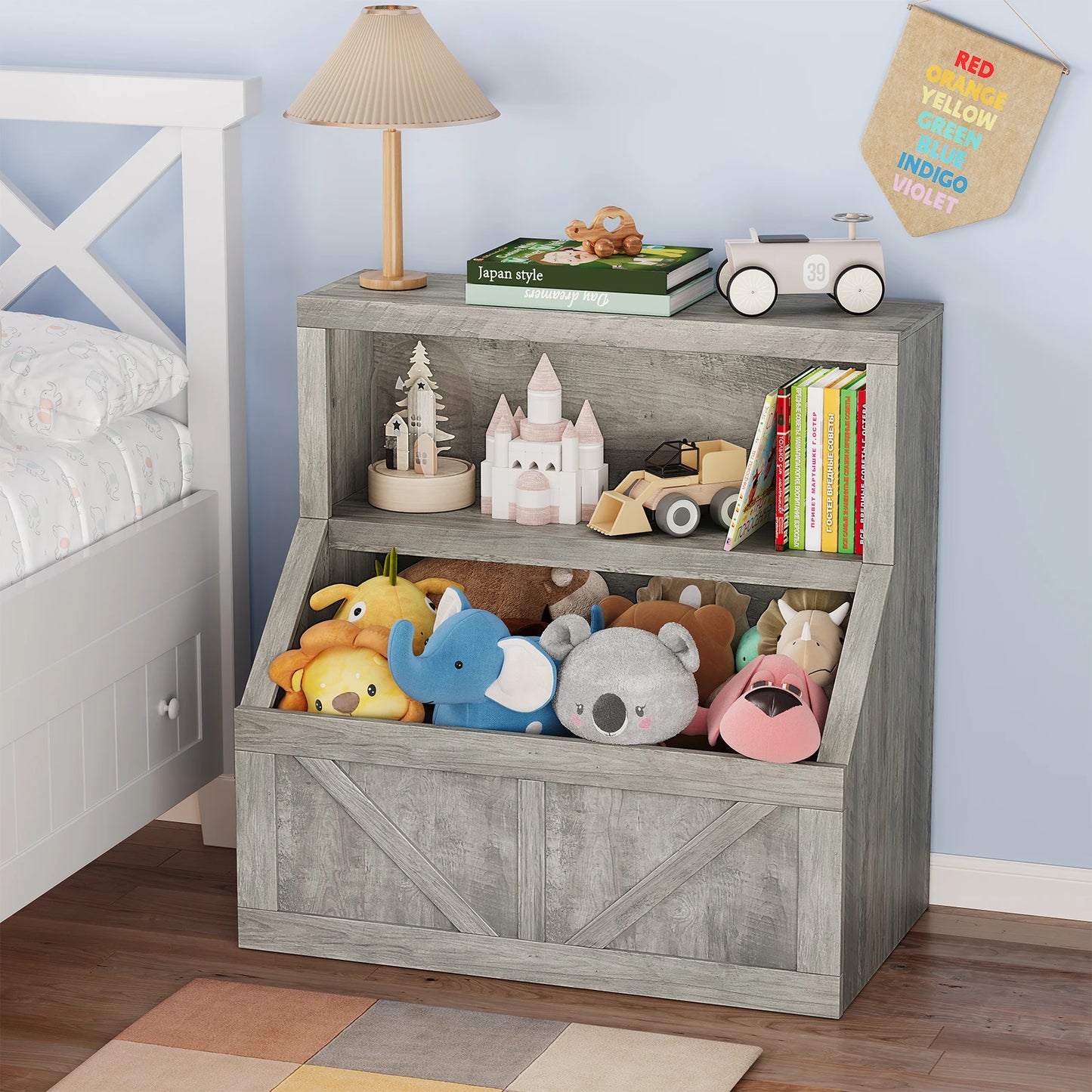 Kids Wooden Bookcase With Toy Storage Cubby Organizer Toddler