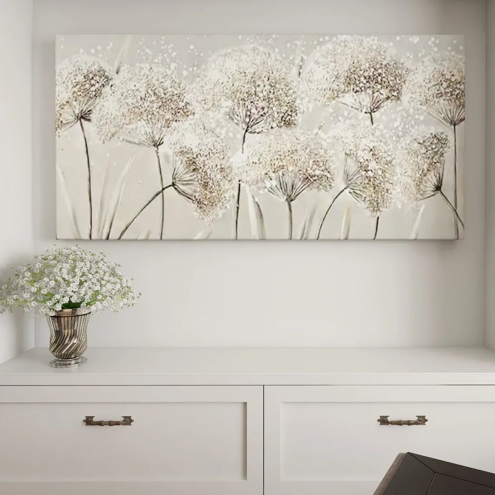 Nordic Style Wood Framed Dandelion Canvas Wall Art