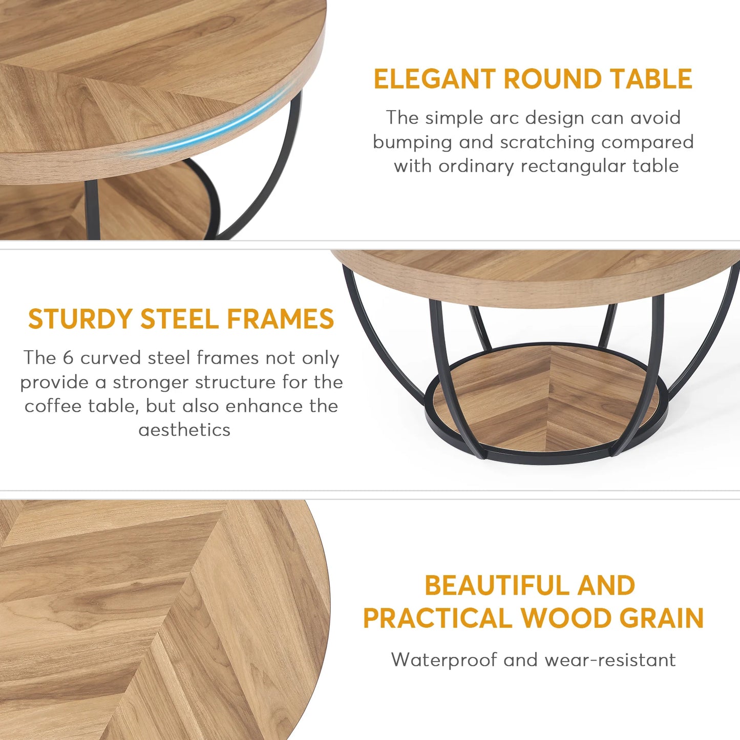 Tribesigns Round Coffee Table With Storage Shelves