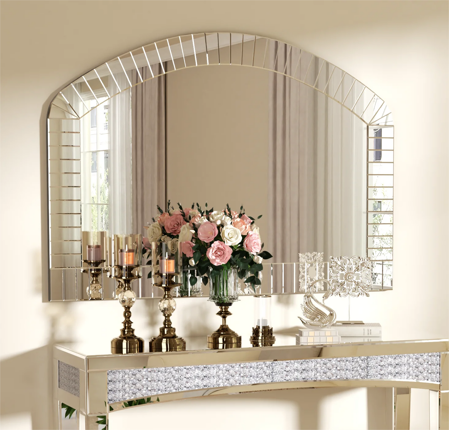 Extra Large Arched Wall Mirror With Beveled Glass Home Decor