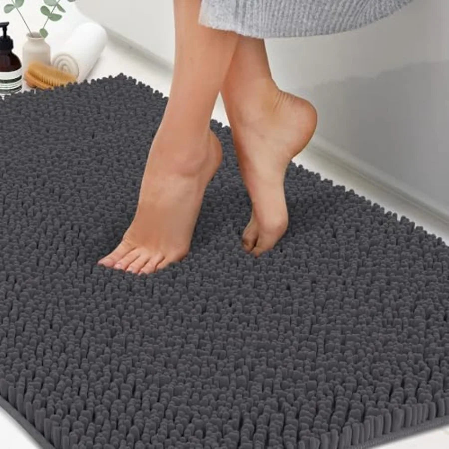 Chenille Bath Mat, Plush Absorbent Quick Dry Non Slip Rug
