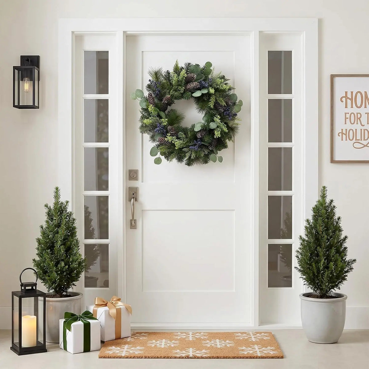 Garvee Lighted Christmas Wreath with 8 Modes for Home Decor