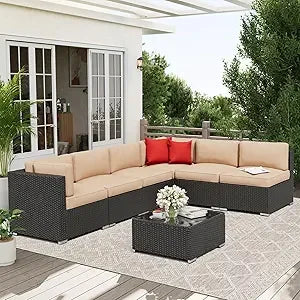 Outdoor 7 Piece Patio Sofa Set Glass Top Table Cushions