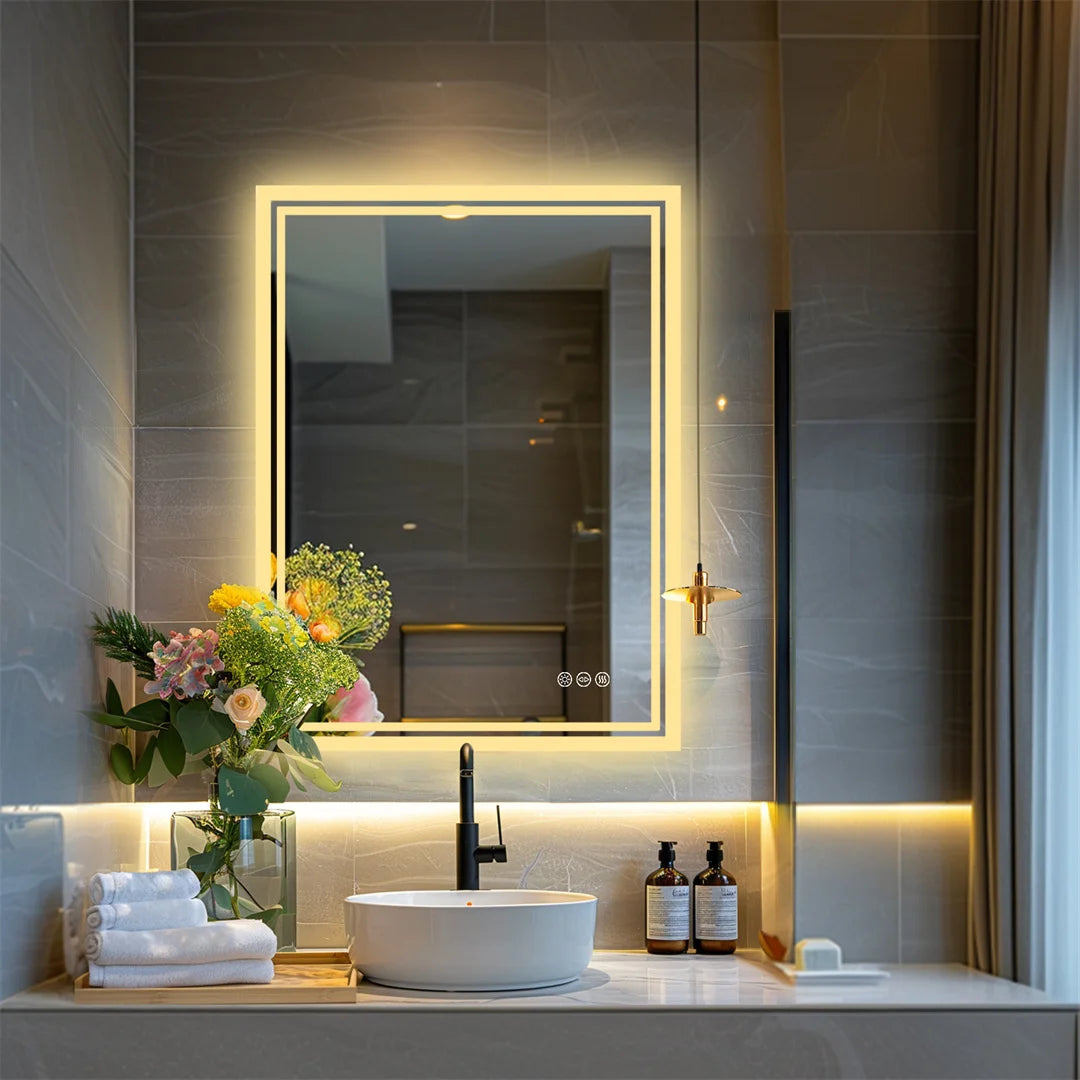 LUVODICRI LED Backlit Frameless Anti Fog Bathroom Mirror