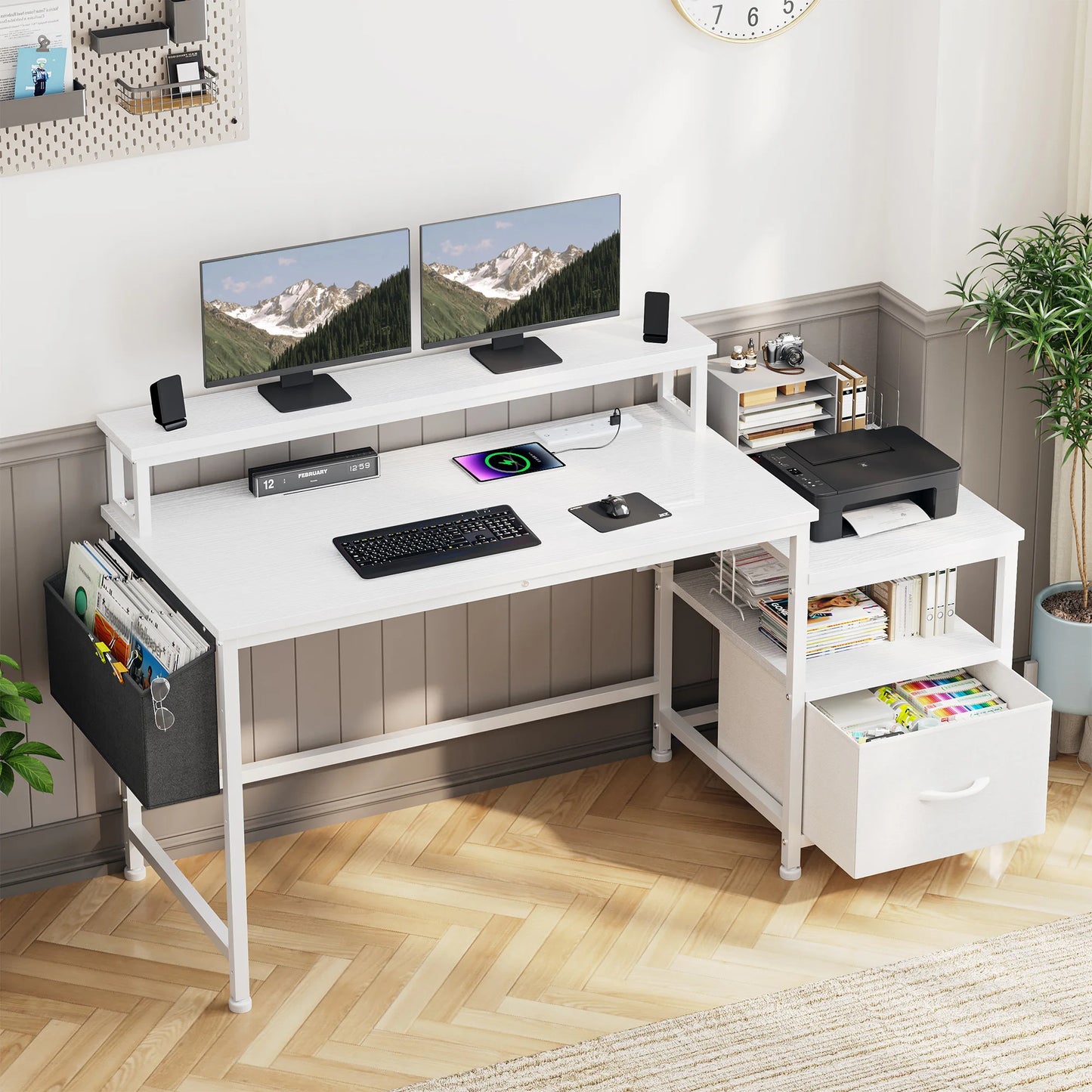 EnHomee 40 inch Office Desk With Monitor Stand And Charging