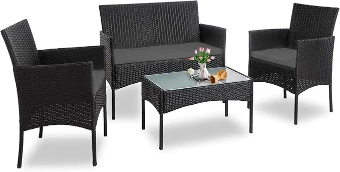Outdoor Rattan Wicker Patio Conversation Set With Cushions